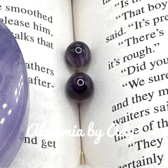 Deep purple Amethyst small spheres stud earrings minimalist colorful - Picture 1 of 3